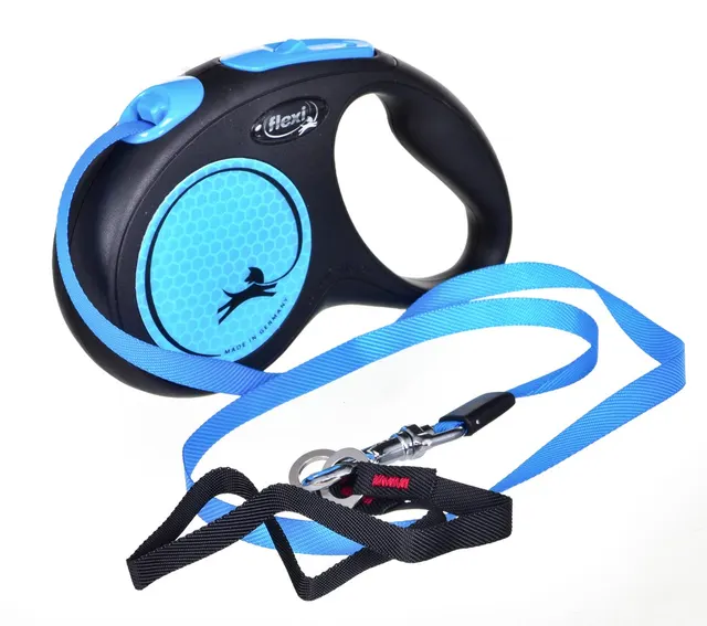 Smycz Flexi automatyczna New Neon S taśma 5 m - dla psa do 15 kg kolor niebieski