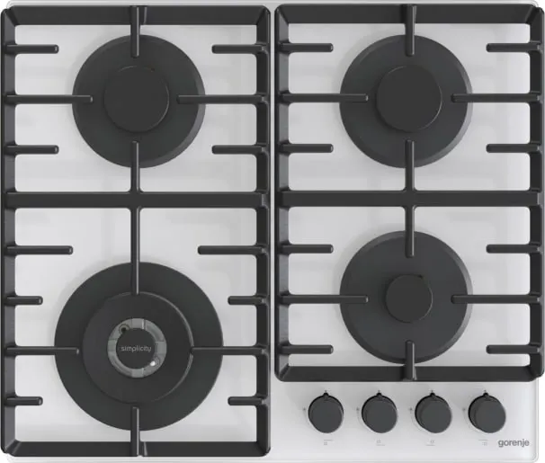 Płyta gazowa Gorenje GTW642SYW 60 cm, 4 palniki, ruszty żeliwne, zapłon elektryczny, biały