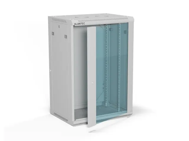 ALANTEC Szafa wisząca 19 18U 600x450 drzwi szklane kolor szary zmontowana (SW-18U-600-450-01-SA)