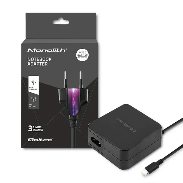 QOLTEC ZASILACZ SIECIOWY 65W, 5-20.3V, 2-3.25A, USB TYP C, PD