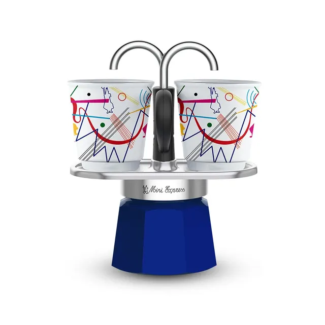 Bialetti Mini Express Kandinsky Kawiarka moka Niebieski Srebrny
