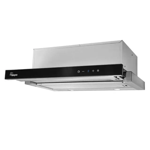 Okap teleskopowy AKPO WK-7 LIGHT GLASS TOUCH 60 cm, sterowanie dotykowe, LED, inox / czarne szkło