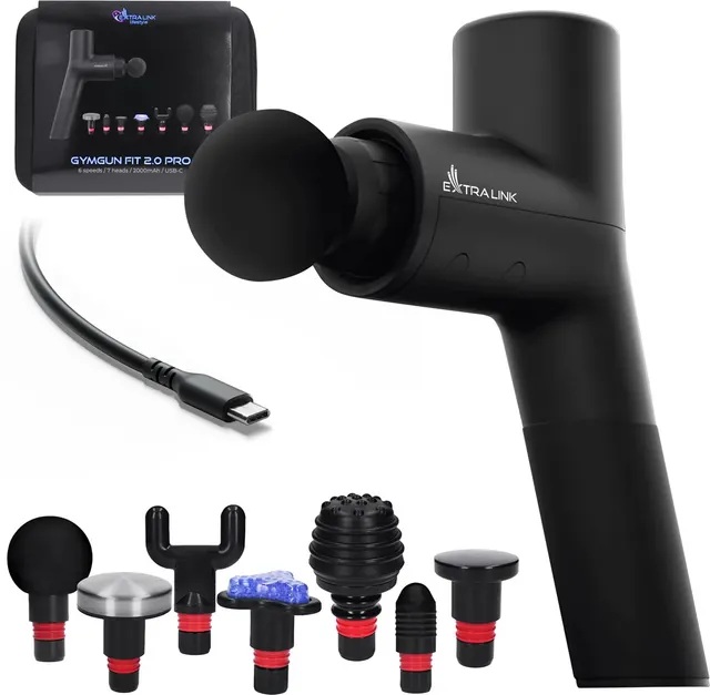 Extralink Massage Gymgun Fit 2.0 Pro, Pistolet do masażu, 7 głowic 6 trybów