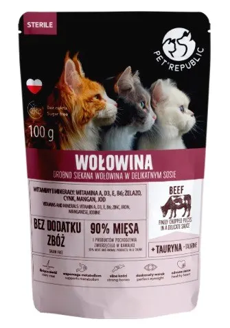 PET REPUBLIC Sterile Wołowina drobno siekana - mokra karma dla kota - 100 g