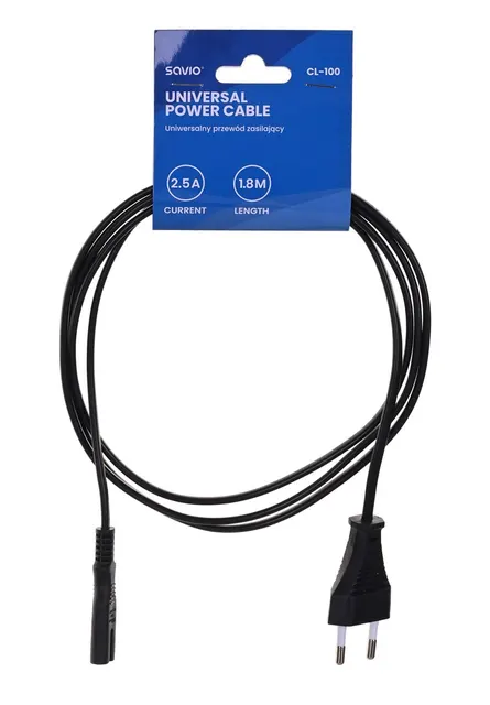 Kabel SAVIO CL-100 (2-Pin F - Euro M; 1 8m; kolor czarny)