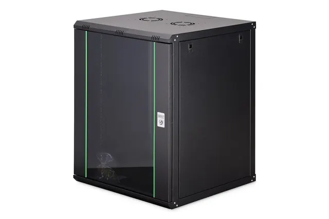 Szafa sieciowa wisząca DYNAmic 19 16U rack 600x600 drzwi szyba czarny niedzielona złożona 60kg