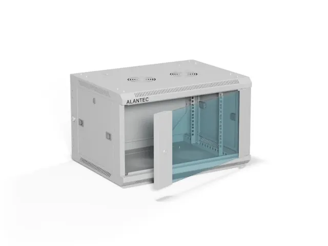 ALANTEC Szafa wisząca 19 6U 600x450 drzwi szklane kolor szary zmontowana (SW-6U-600-450-01-SA)