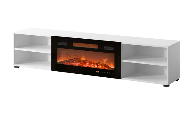 Szafka RTV POLO 180x33x39 biały + kominek czarny