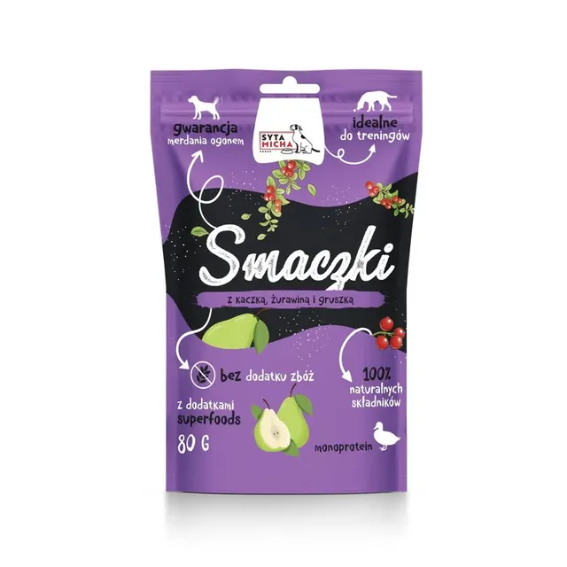 SYTA MICHA - Smaczki dla psa z kaczką żurawiną i gruszką 80g