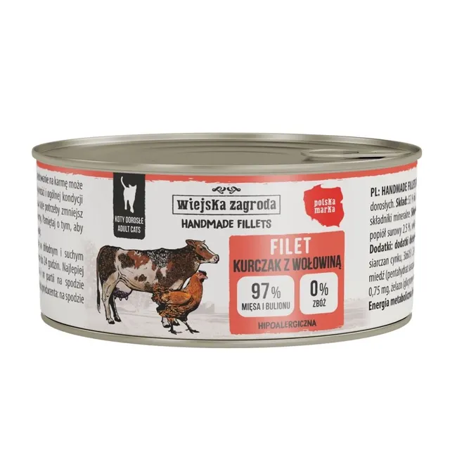 Wiejska Zagroda Karma mokra dla kota Handmade fillets Kurczak z wołowiną (dorosły) 70g