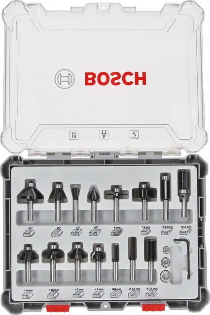 Bosch 2 607 017 471 - Zestaw 15 frezów do drewna 6mm (66446)
