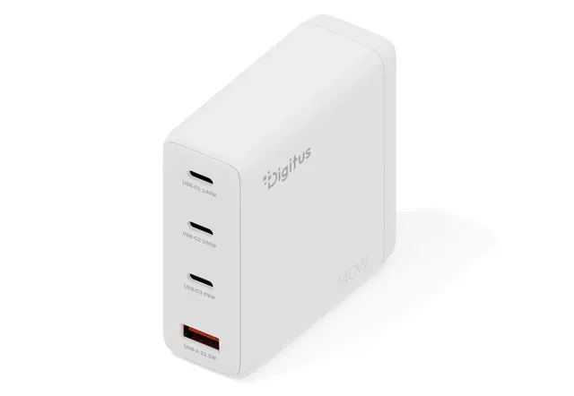 Digitus Ładowarka sieciowa GaN II 140W, 3x USB-C 1x USB-A, PD 3.0 QC 3.0, Biała