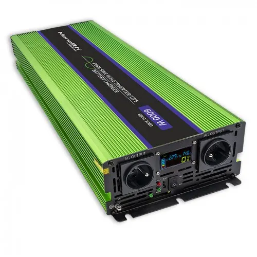 QOLTEC PRZETWORNICA NAPIĘCIA MONOLITH, ŁADOWANIE BATERII, UPS, 3000W, 6000W, 12V NA 230V, CZYSTY SINUS, LCD