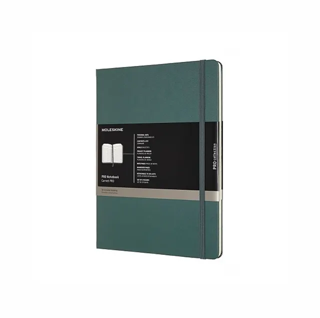 Moleskine notatnik XL z twardą zieloną oprawą 192 stron zaprojektowane tak aby zwiększyć produktywność dzięki uporządkowanemu układowi do zarządzania projektami i zadaniami.