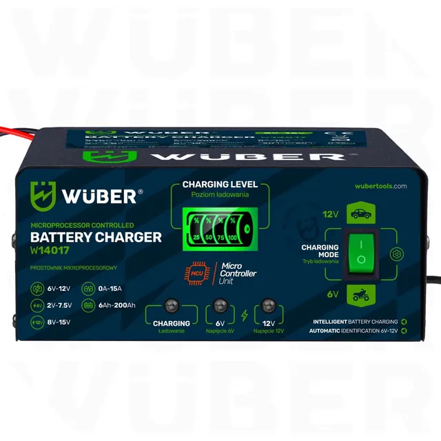 Prostownik mikroprocesorowy 6-12V 15A + ładowarka do akumulatora W14017 WUBER