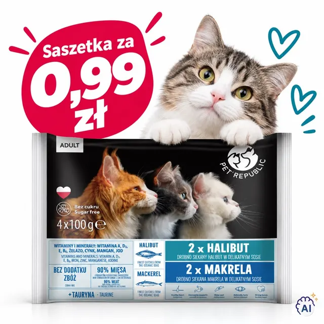 PetRepublic Adult halibut - makrela mokra karma dla kota 4x100g