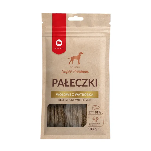 MACED Pałeczki wołowe z wątróbką - przysmak dla psa - 100 g