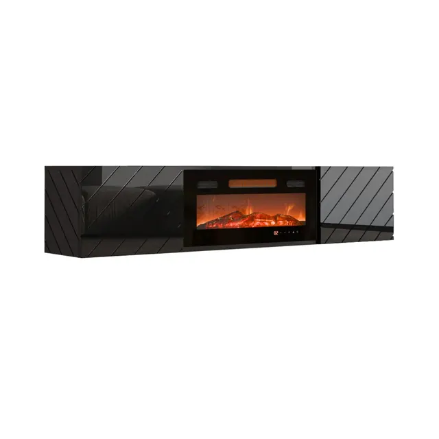 Szafka RTV LUXE 182 6x34 5x37 5 czarny/czarny połysk + czarny kominek