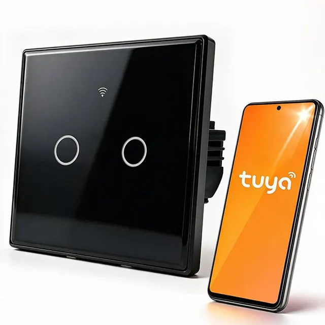 QOLTEC WŁĄCZNIK/WYŁĄCZNIK ŚWIATŁA, DOTYKOWY 2-KANAŁOWY, WI-FI, TIMER, TUYA, CZARNY