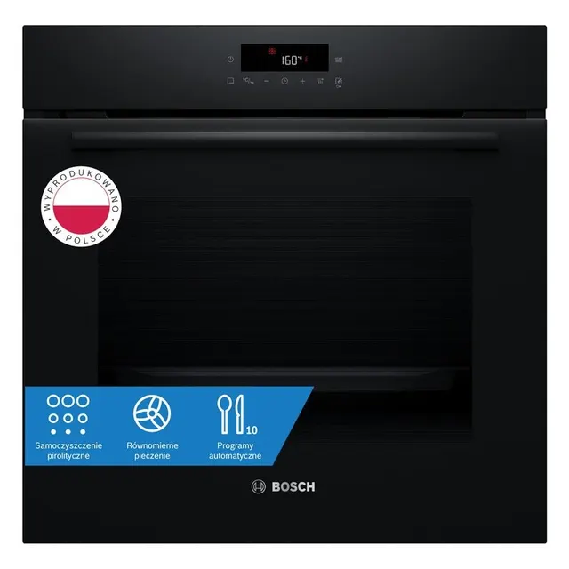 Piekarnik elektryczny Bosch HBA571BB4 Serie 2 71 l, piroliza, AutoPilot 10, termoobieg 3D, czarny