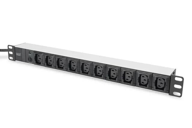 Digitus Listwa zasilająca PDU 19 Rack 10x gniazdo C13 2.0m 1x wtyk C14 10A zabezpieczenie przeciążeniowe profil aluminiowy