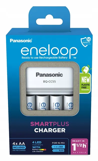 Ładowarka akumulatorów PANASONIC Eneloop Smartplus BQ-CC55 + 4x AA 2000 mAh (K-KJ55MCD40E)