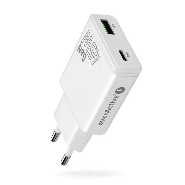 EVERACTIVE ŁADOWARKA SIECIOWA GAN 1 X USB 1 X USB-C QUICK CHARGE 3.0 45W BIAŁA SC-460Q