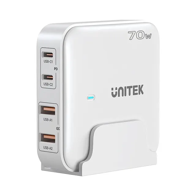 UNITEK ŁADOWARKA BIURKOWA GAN 70W 2XUSB-A 2XUSB-C BIAŁA