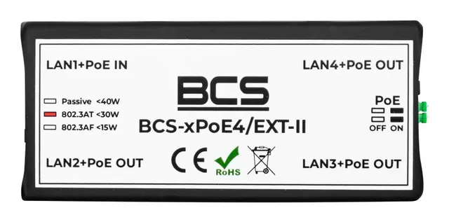 BCS BCS-xPoE4/EXT-II Wzmacniacz sieciowy Czarny 100 Mbit/s