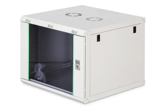 Szafa sieciowa wisząca DYNAmic 19 9U rack 600x600 drzwi szyba szary niedzielona złożona 60kg