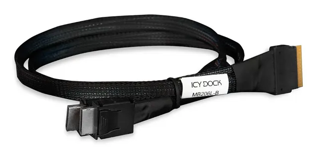 Kabel wewnętrzny SAS ICY Dock MB206L-B - 8i Slim SAS (SFF-8654) (M) do 4i OCuLink (SFF-8611) - 50cm - do ToughArmor MB699VP-B V2 MB699VP-B V3 MB720MK-B V2 MB852M2PO-B