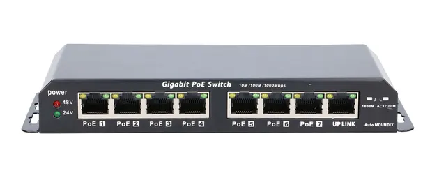 Extralink Switch PoE KRATOS 7x Gigabit PoE 1x Uplink RJ45 Zasilacz 24V 2.5A Moc 60W