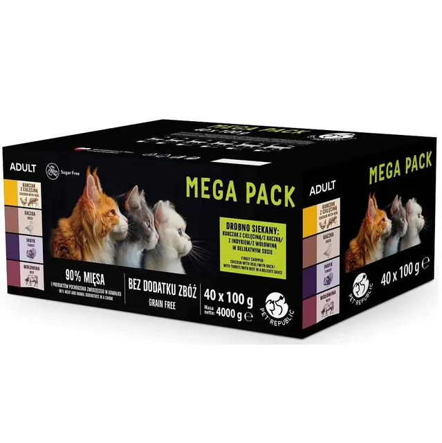 PetRepublic saszetki dla kota (kaczka indyk wołowina kurczak z cielęciną) 40x100g