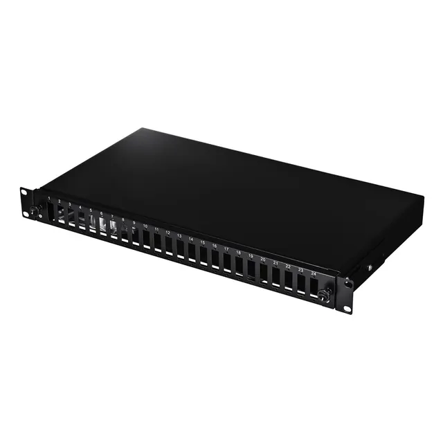 Alantec Przełącznica światłowodowa 24xSC duplex / 24xLC quad 19 1U z płytą czołową oraz akcesoriami montażowymi (dławiki opaski) wysuwalna (FOP-1U-24SCD-C)