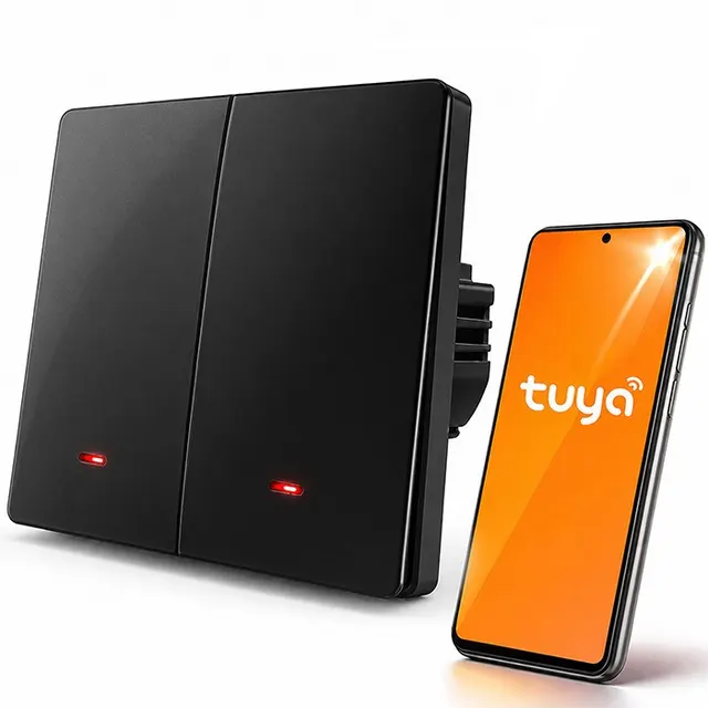 QOLTEC WŁĄCZNIK/WYŁĄCZNIK ŚWIATŁA, 2-KANAŁOWY, WI-FI, TIMER, TUYA, CZARNY