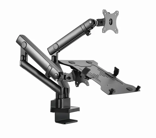 GEMBIRD BIURKOWE REGULOWANE RAMIĘ/UCHWYT NA 2 MONITORY + PÓŁKA NA NOTEBOOKA 17-32 VESA 100X100MM DO 8 KG