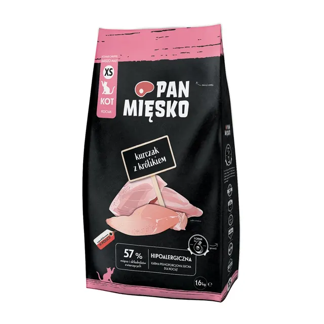 Pan Mięsko Kurczak z królikiem sucha karma dla kota chrupki XS 1 6kg