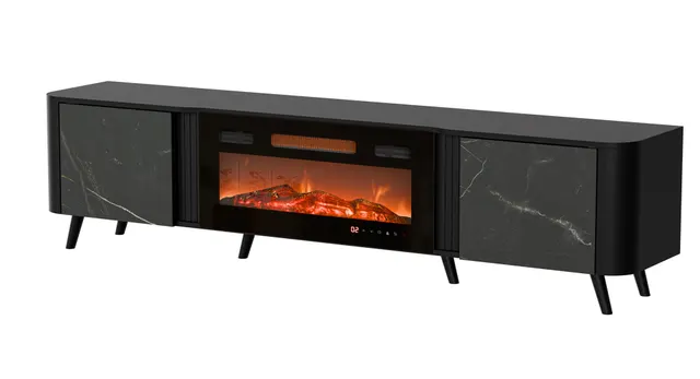 Szafka RTV VOLARE 200x39x49 czarny/san sebastian + kominek