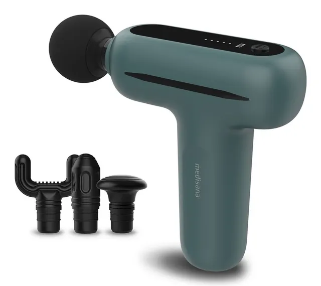 Mini pistolet masujący Medisana MG 200 Smart Mode, 5 poziomów intensywności, 4 głowice, 147 x 126 x 50 mm