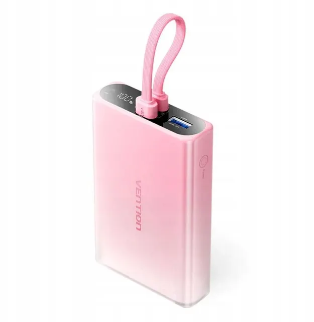 Powerbank Vention 10000 mAh USB-C + Lightning + USB-A 22 5W z wyświetlaczem LED różowy