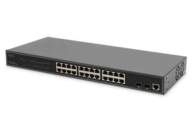 24 Port L2 Managed Gigabit Ethernet Switch with PoE Injector 2 SFP Upload