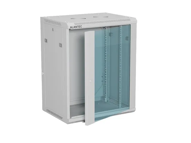 ALANTEC Szafa wisząca 19 15U 600x450 drzwi szklane kolor szary do samodzielnego montażu - Flat Pack (SW-15U-600-450-01-SF)