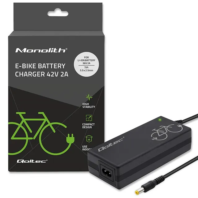 QOLTEC ŁADOWARKA DO BATERII ROWERU ELEKTRYCZNEGO 36V, 42V, 2A, 5.5*2.5