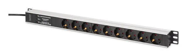 Digitus DN-95438 rozdzielacz zasilania PDU 9 x gniazdo sieciowe 1U Czarny Srebrny