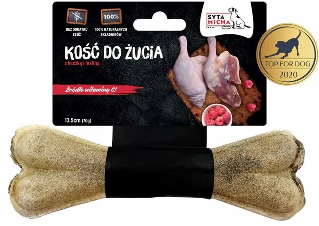 Syta Micha Kość do żucia z kaczką i malinami – przysmak dla psa - 13 5cm
