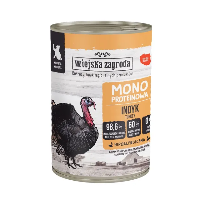 Wiejska Zagroda Monobiałkowa Indyk (kociak)Karma mokra dla kota - 400g
