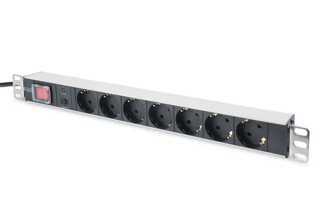 Digitus Listwa zasilająca PDU 19 Rack 7x gniazdo schuko 2.0m 1x wtyk unischuko 16A wł./wył. zabezpieczenie przeciążeniowe profil aluminiowy