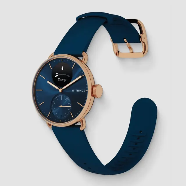 Zegarek Withings Scanwatch 2 - zegarek z funkcją EKG pomiarem pulsu i SPO2 oraz mierzeniem aktywności fizycznej i snu (38mm blue rose gold)