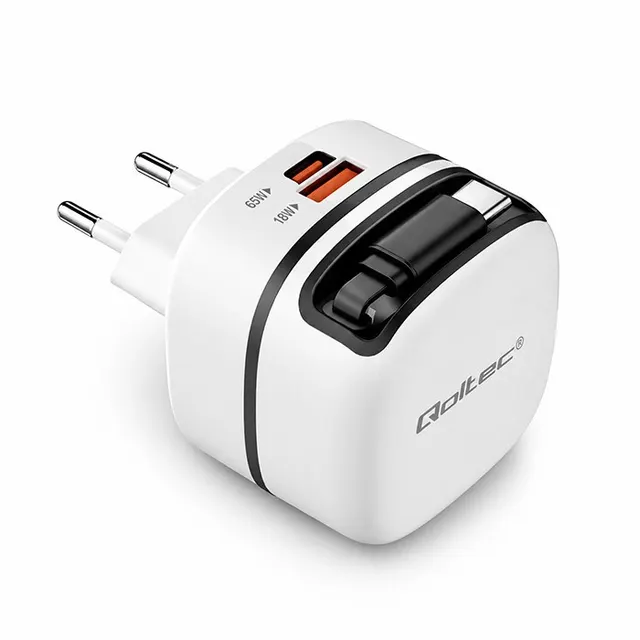 QOLTEC ŁADOWARKA SIECIOWA GAN 65W, USB-C PD PPS, 5-20V, 3-3.25A