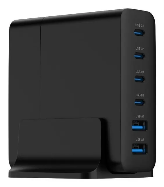 GEMBIRD 6-PORTOWA SZYBKA ŁADOWARKA SIECIOWA GAN (PD) 6XUSB (2X USB-A + 4X USB-C) 75W CZARNA